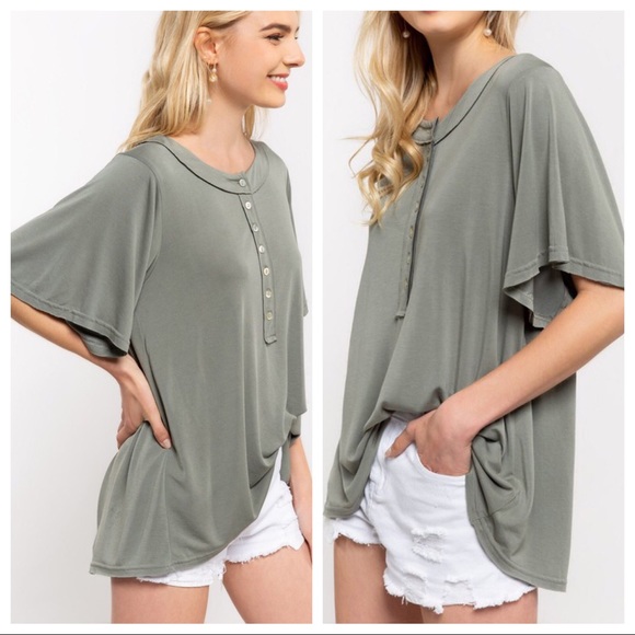 CLEARANCE-NO OFFERS‼️Softest Henley Ever-Sage - Picture 4 of 5